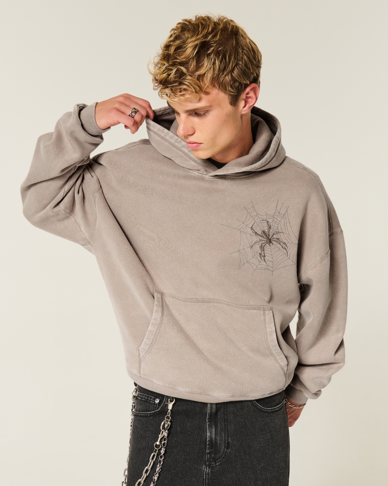 felpa con cappuccio e coulisse in stile borsa con motivo a ragno