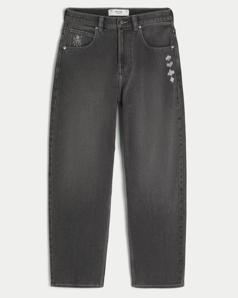 jeans sformati in stile skateboard con motivo a clown da poker nero lavato