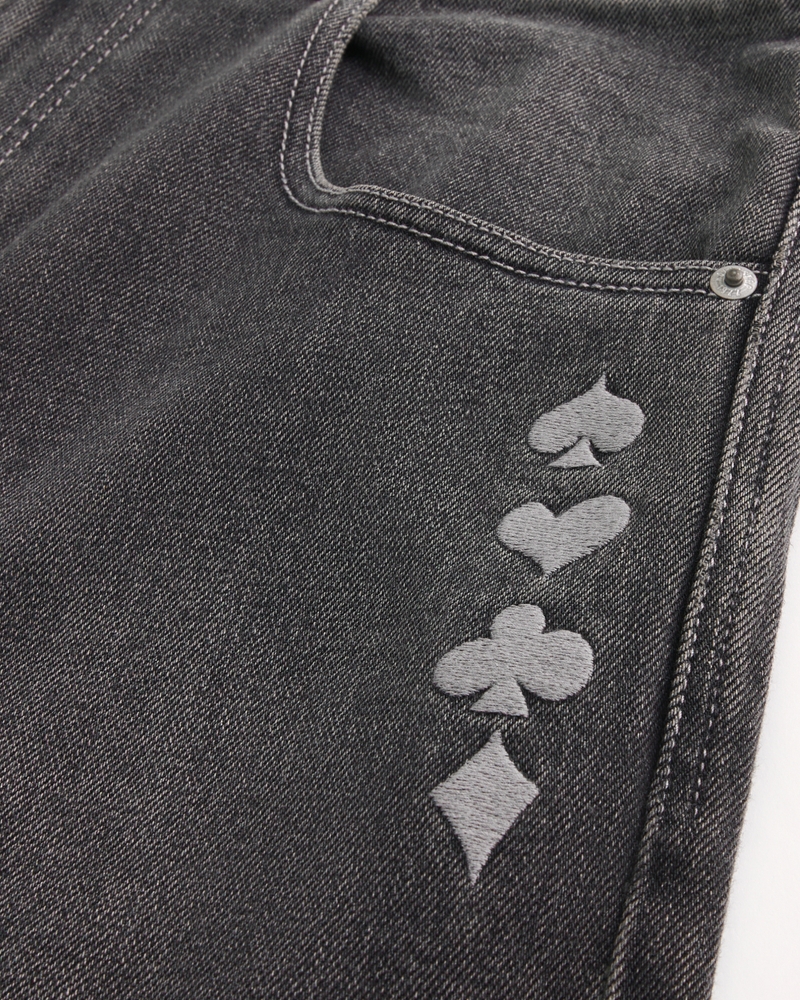 jeans sformati in stile skateboard con motivo a clown da poker nero lavato