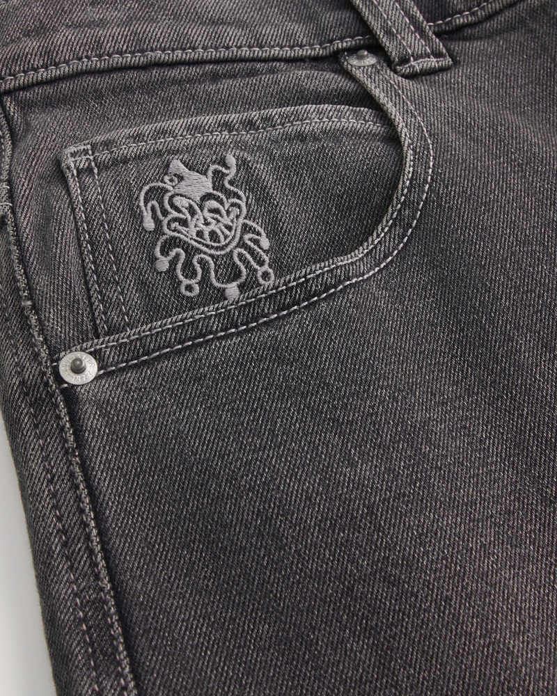 jeans sformati in stile skateboard con motivo a clown da poker nero lavato
