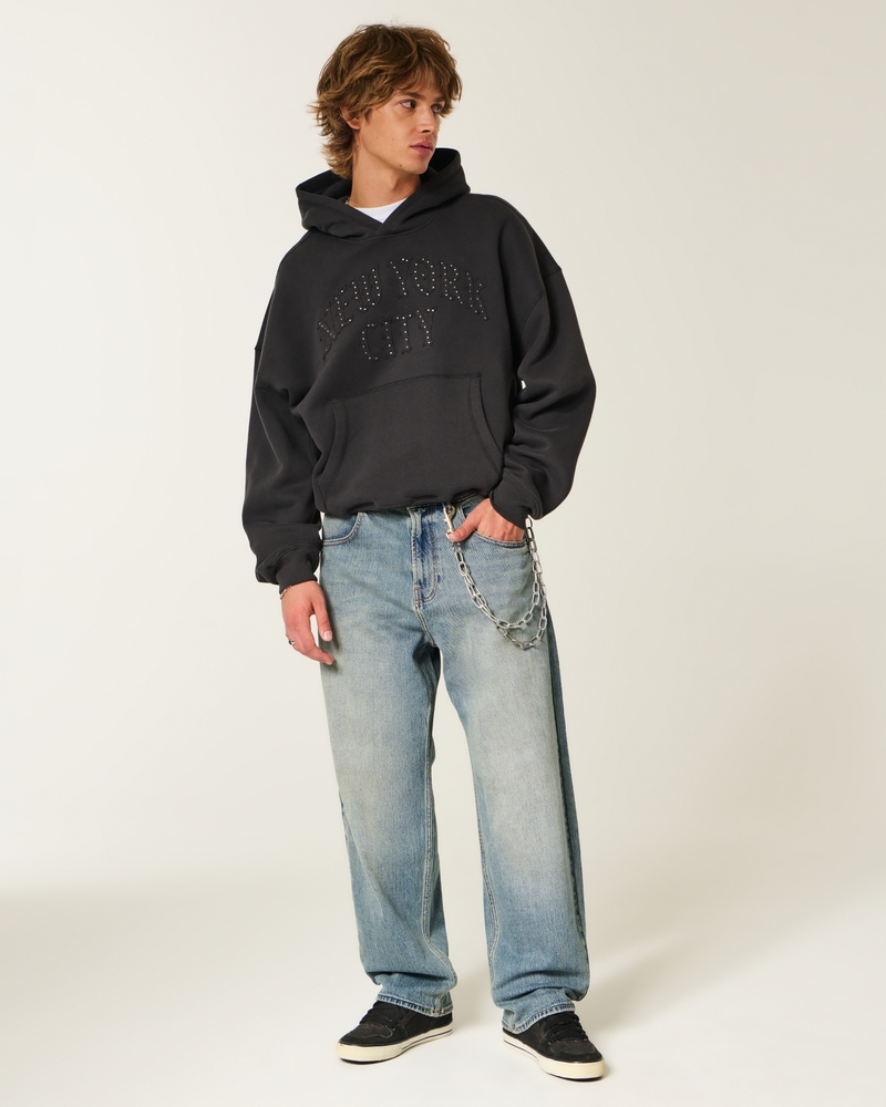 jeans sformati in stile skateboard con motivo a clown da poker nero lavato