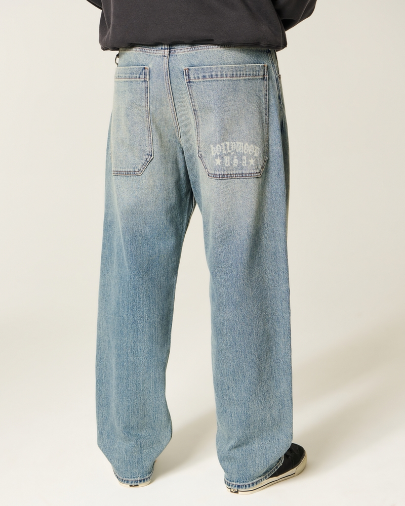 jeans sformati in stile skateboard con motivo a clown da poker nero lavato
