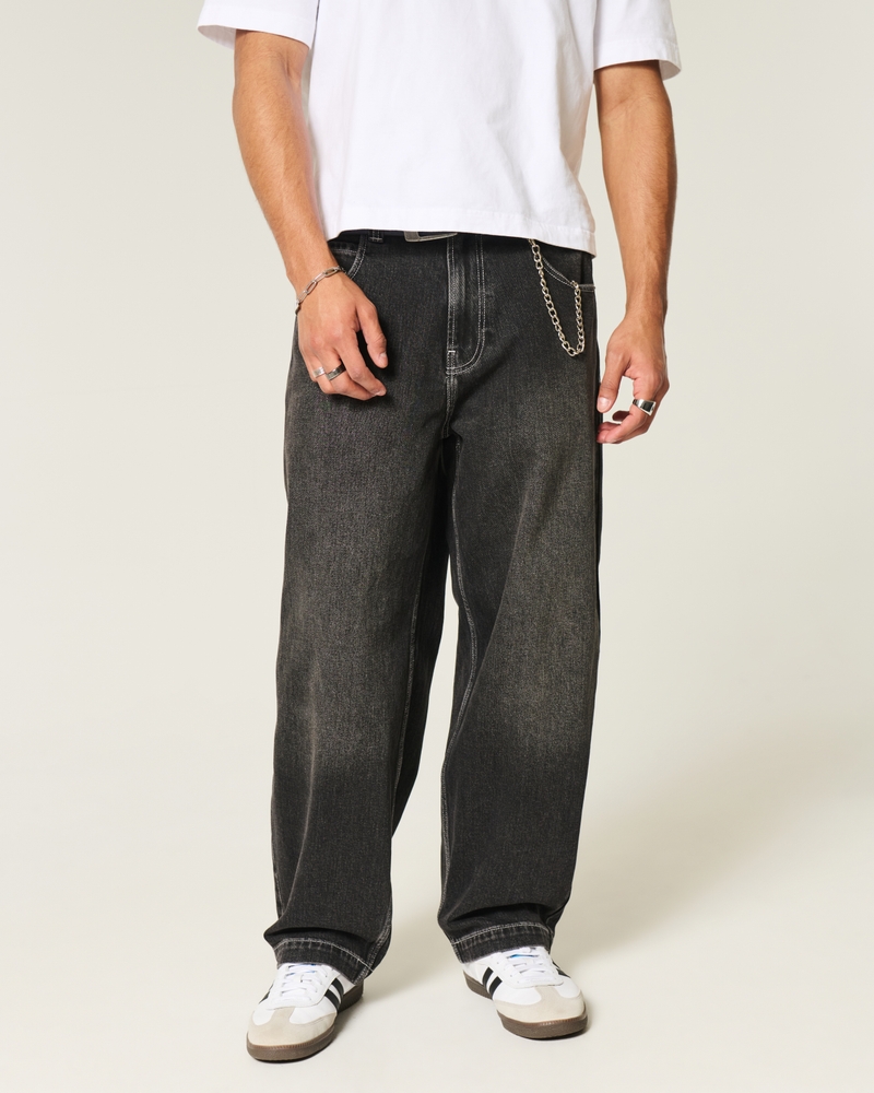 jeans sformati in stile skateboard con motivo a clown da poker nero lavato