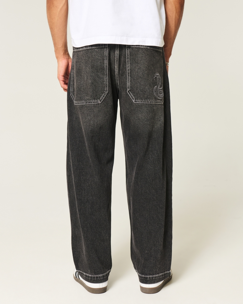 jeans sformati in stile skateboard con motivo a clown da poker nero lavato