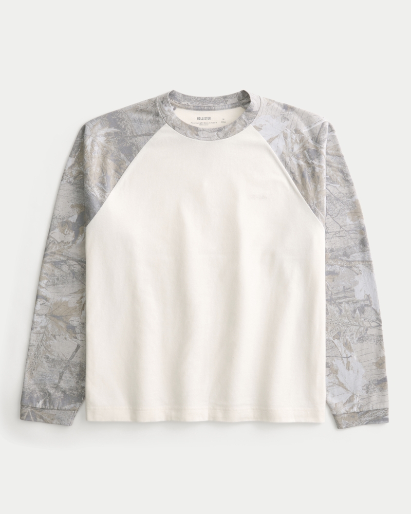 t-shirt girocollo a maniche lunghe corta pesante in stile quadrato con logo