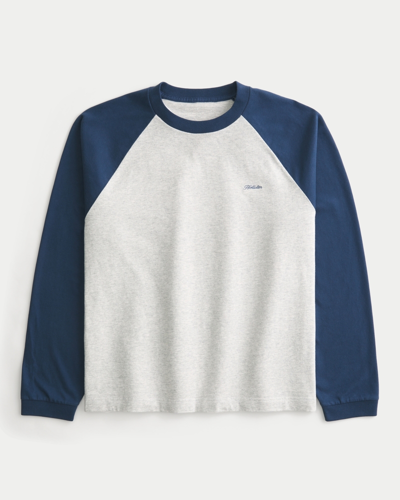 t-shirt girocollo a maniche lunghe corta pesante in stile quadrato con logo