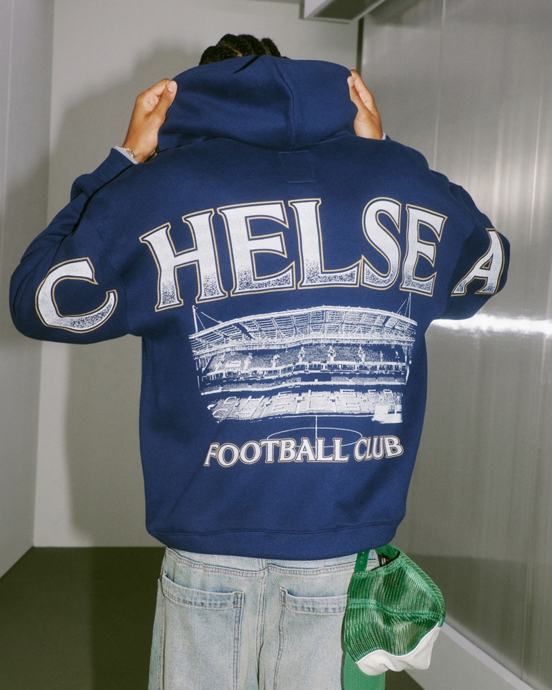 felpa con cappuccio e cerniera grafica del chelsea football club