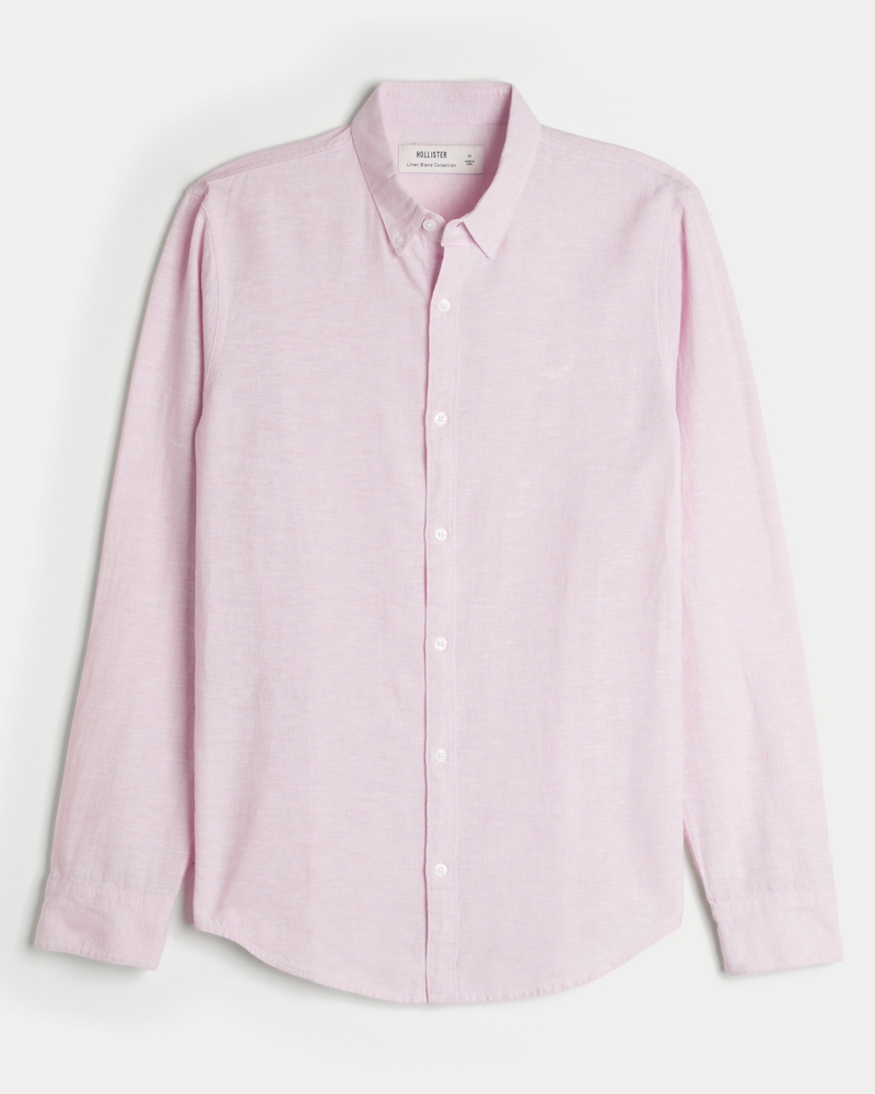 camicia con motivo a bottoni in misto lino