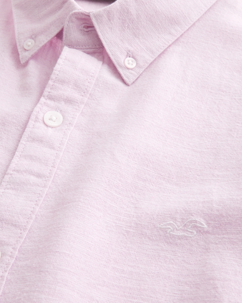 camicia con motivo a bottoni in misto lino