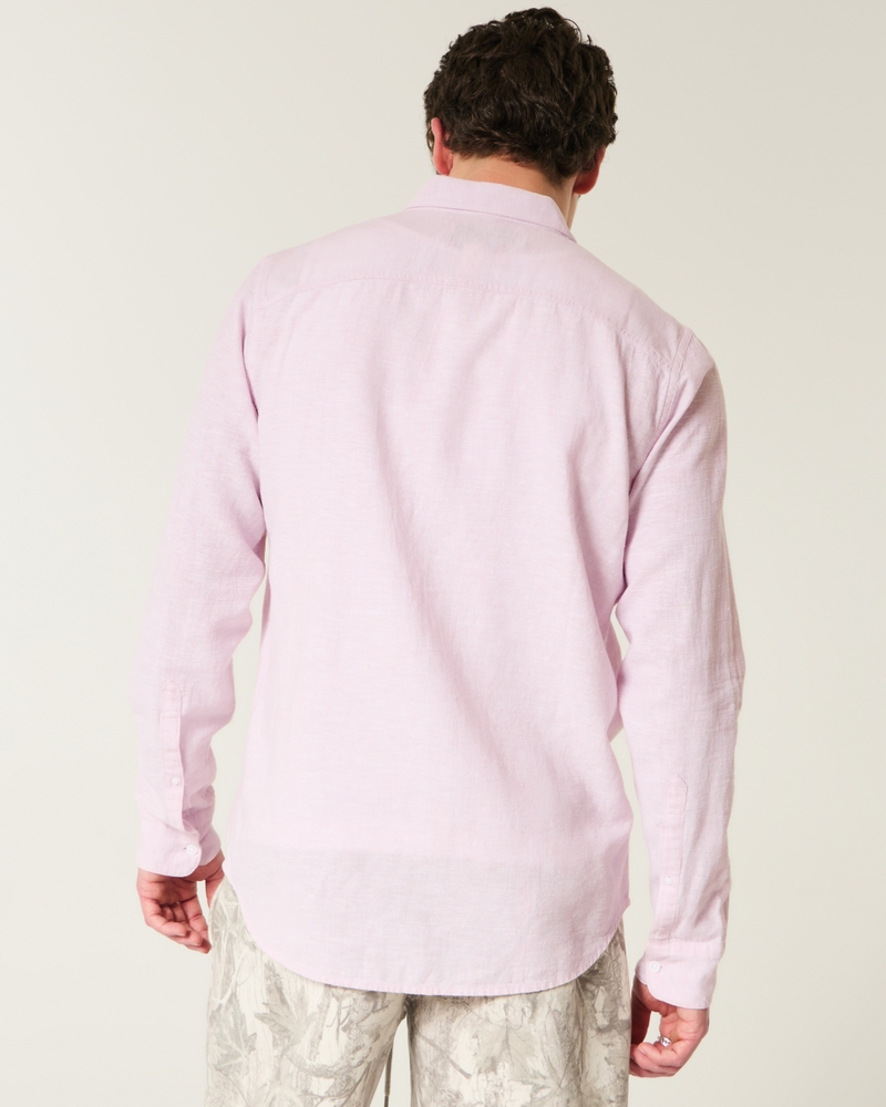 camicia con motivo a bottoni in misto lino