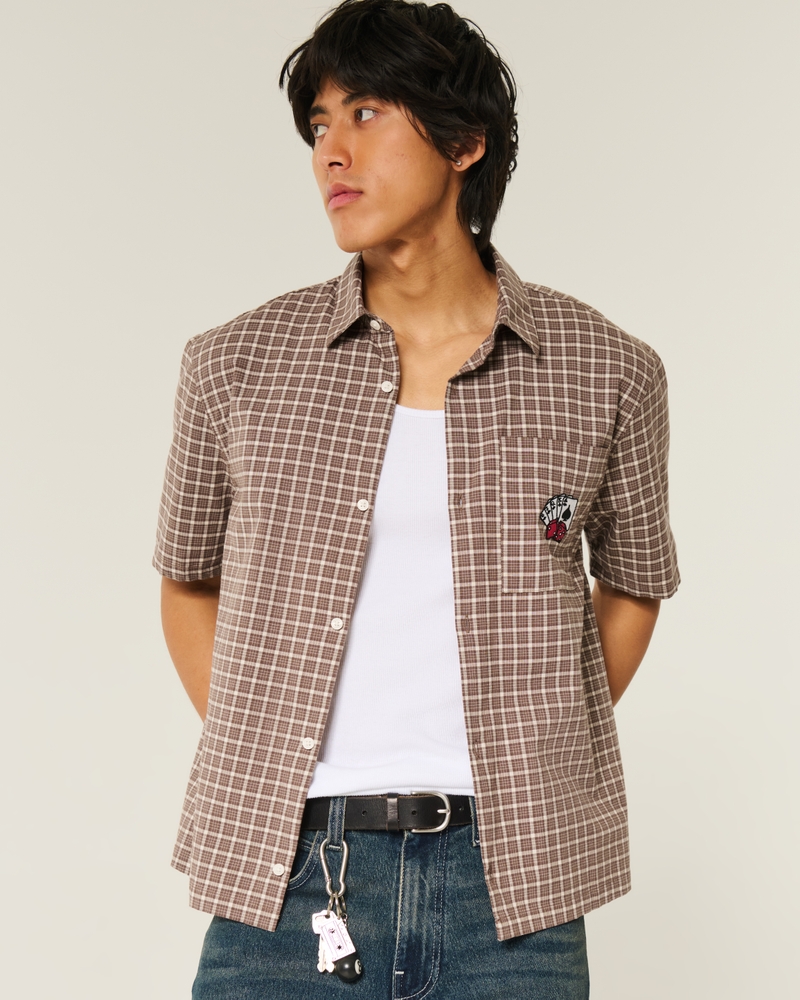 camicia a maniche corte dal taglio quadrato con motivo a carte da gioco