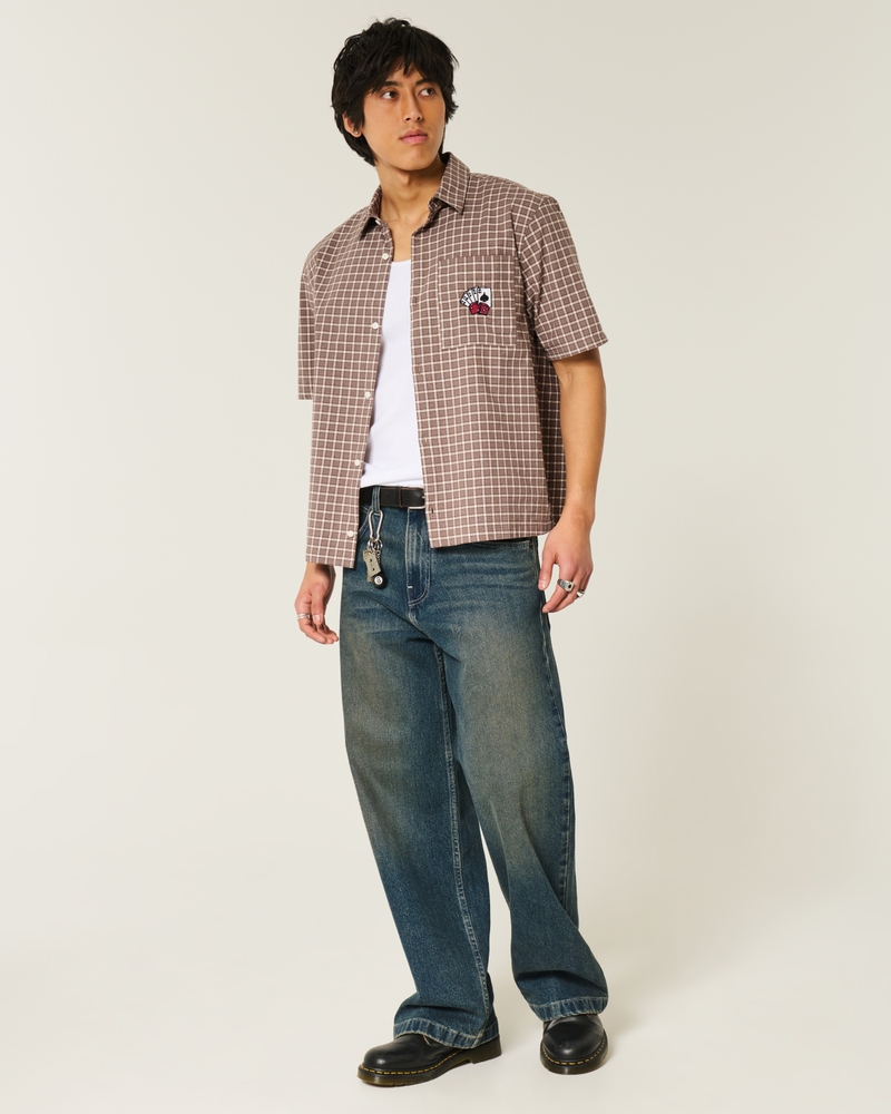 camicia a maniche corte dal taglio quadrato con motivo a carte da gioco