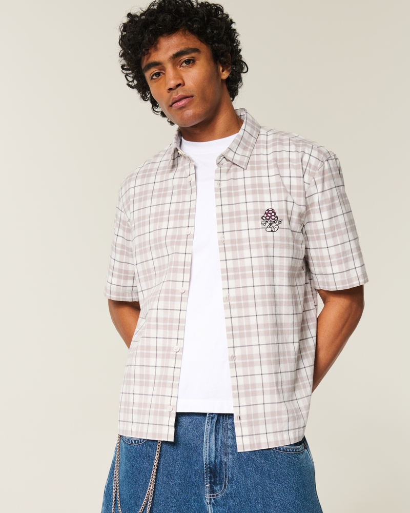 camicia a maniche corte dal taglio quadrato con motivo a carte da gioco