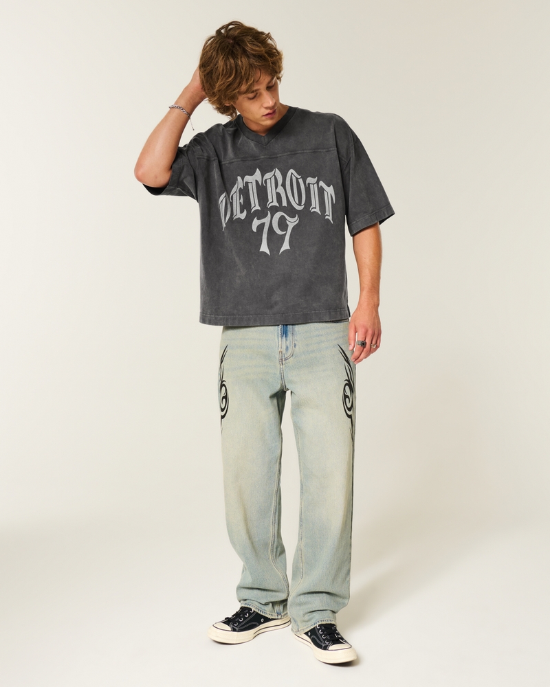 maglietta pesante e corta con tema calcistico detroit in stile bagged.