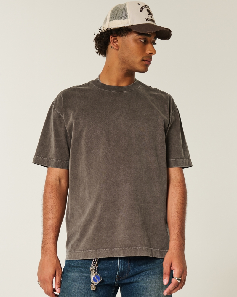 t-shirt girocollo in cotone lavato ad alta pesantezza vestibilità quadrata