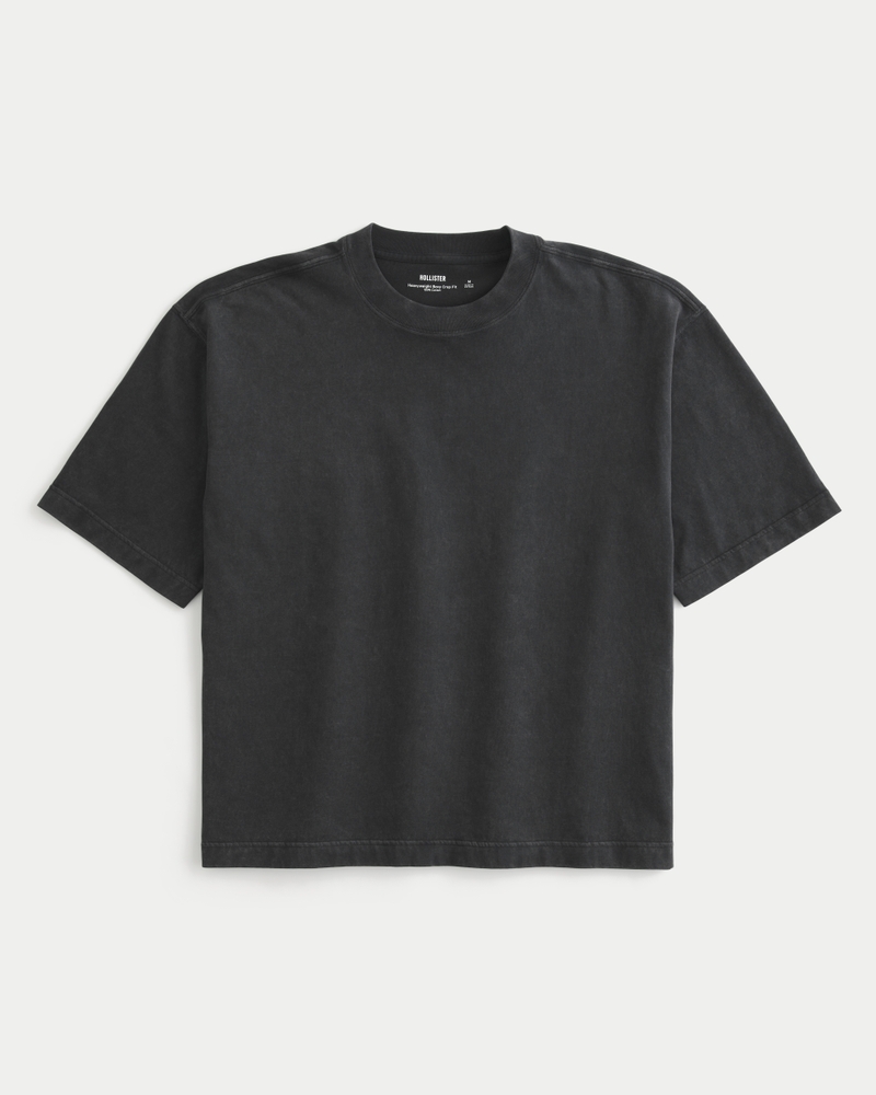 t-shirt girocollo lavata resistente corta e dal taglio squadrato