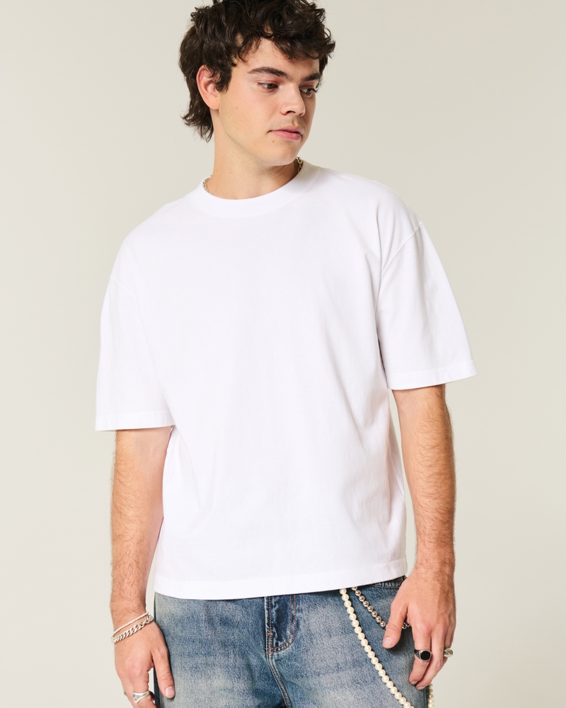 t-shirt girocollo lavata resistente corta e dal taglio squadrato
