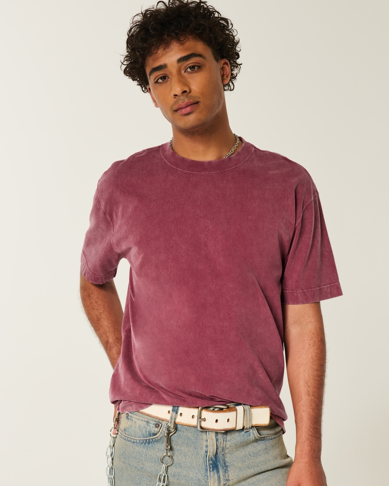 t-shirt girocollo in cotone lavato resistente e dalla vestibilità quadrata