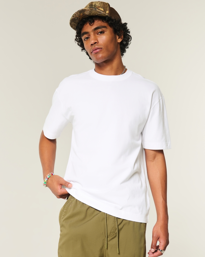t-shirt girocollo in cotone lavato pesante dalla vestibilità quadrata