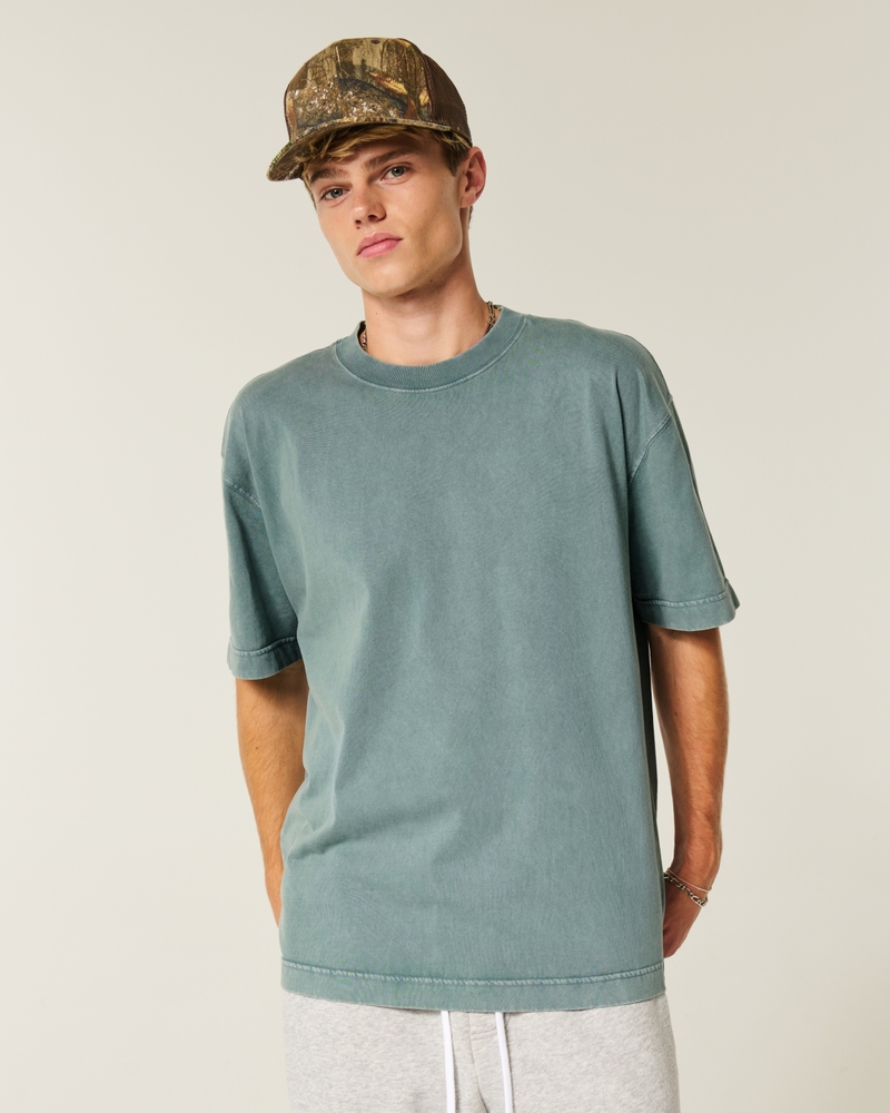 t-shirt girocollo in cotone lavato pesante dalla vestibilità quadrata