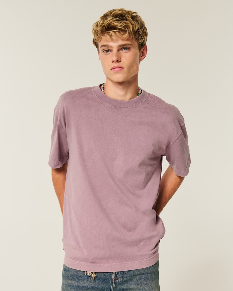 t-shirt girocollo in cotone lavato pesante dalla vestibilità quadrata