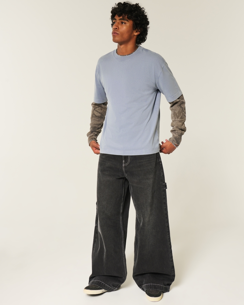 t-shirt girocollo in cotone lavato pesante dalla vestibilità quadrata