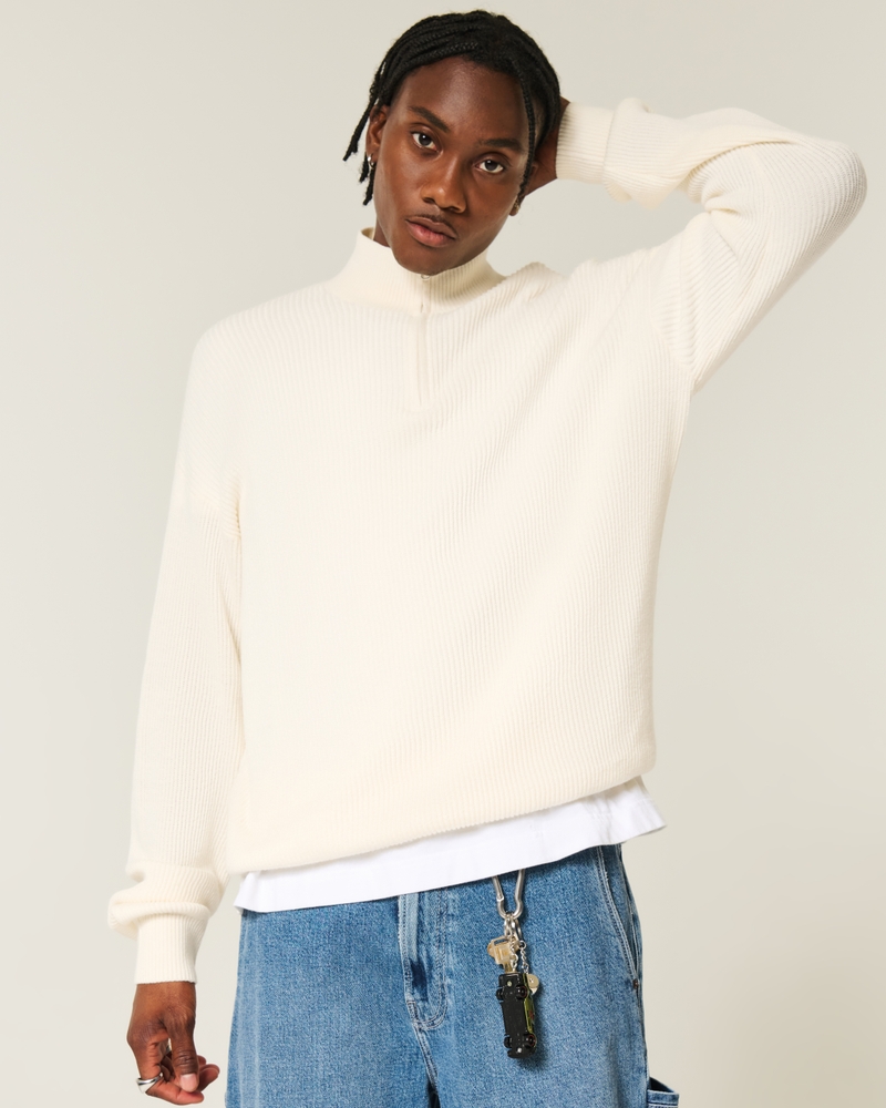maglione con cerniera a un quarto di forma quadrata