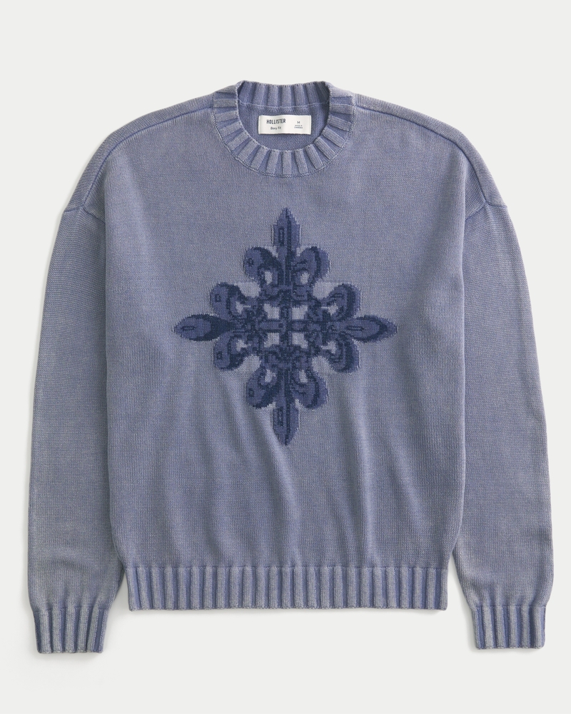 maglione girocollo con motivo quadrato