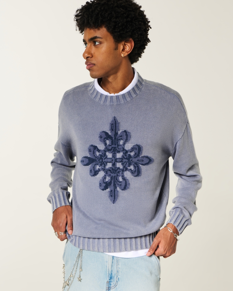 maglione girocollo con motivo quadrato