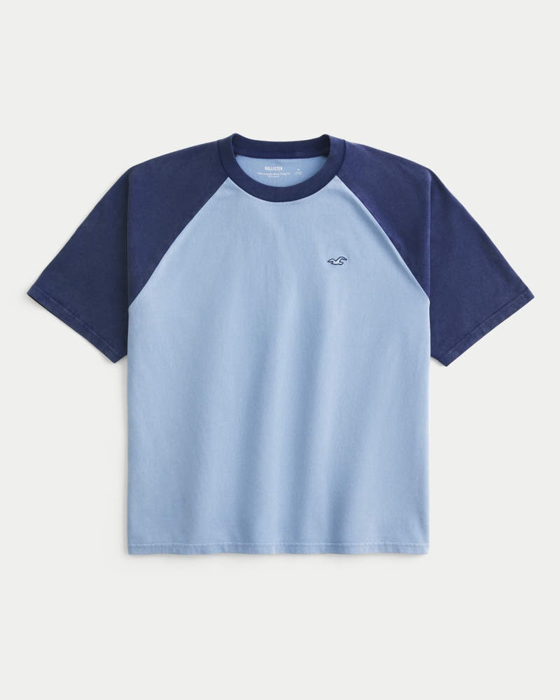 t-shirt girocollo pesante ampia e corta con scollo a v