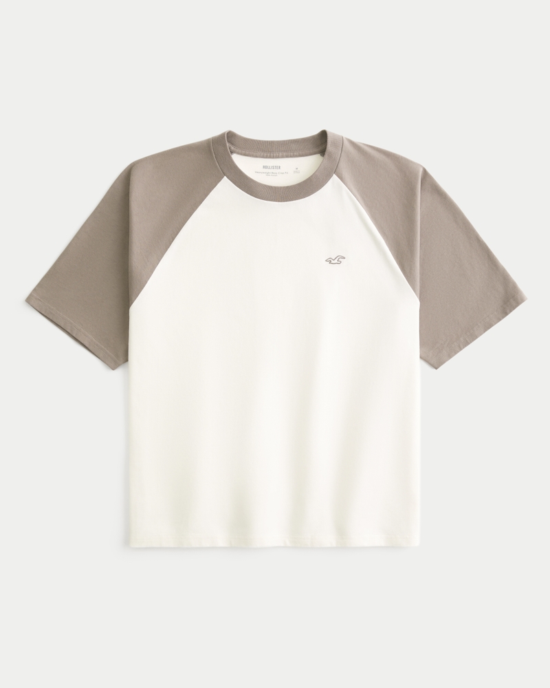 t-shirt girocollo pesante ampia e corta con scollo a v
