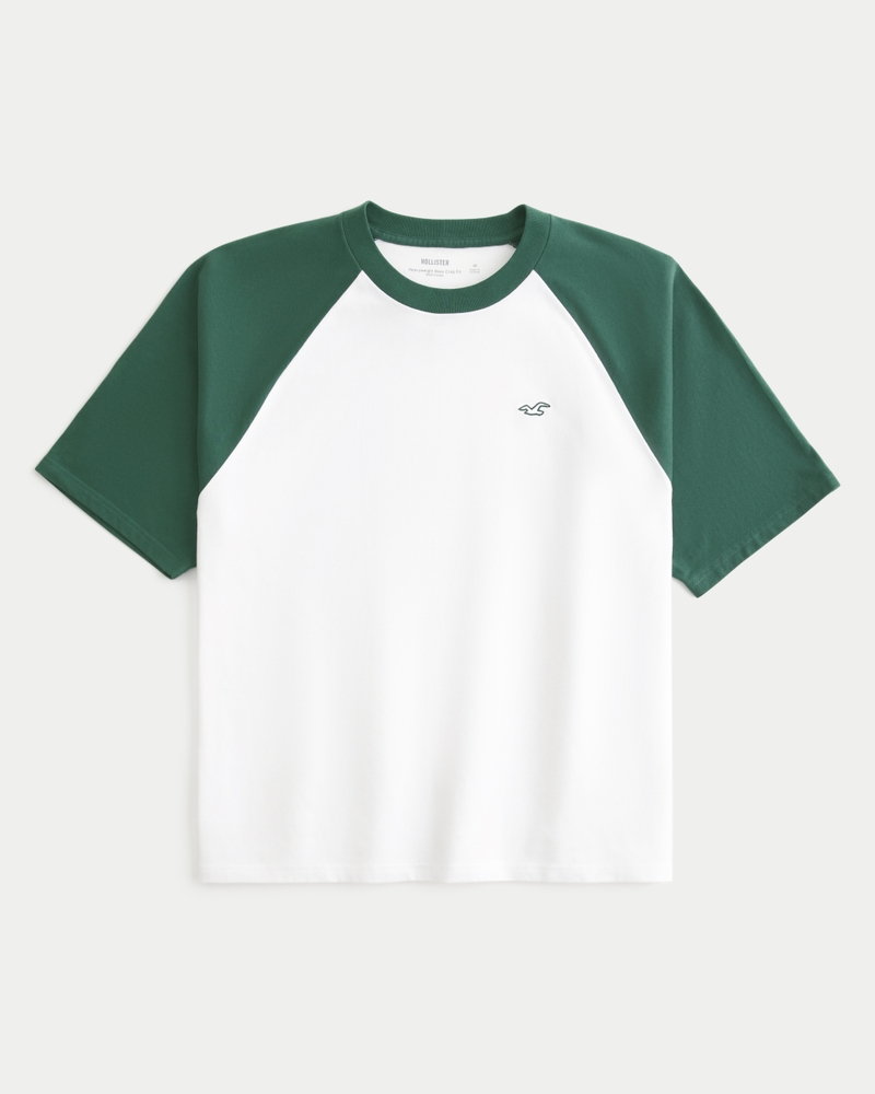 t-shirt girocollo pesante ampia e corta con scollo a v