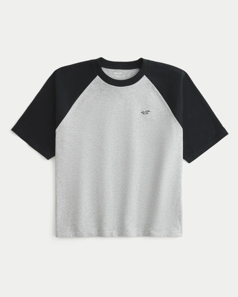 t-shirt girocollo pesante ampia e corta con scollo a v